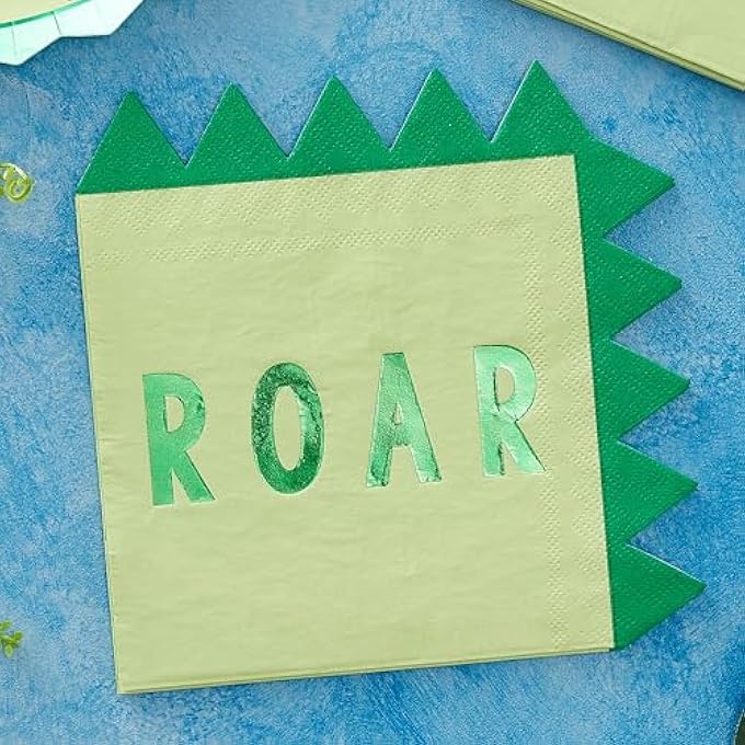 GREEN DINOSAUR SPIKE SHAPED PAPER PARTY BOYS NAPKINS 16 PACK ROARSOME - Image 3